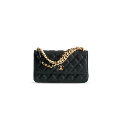 CHANEL LYCHEE PEEL CC TURNLOCK WALLET ON CHAIN WOC BLACK AP6467 (20*11.5*4.5cm)